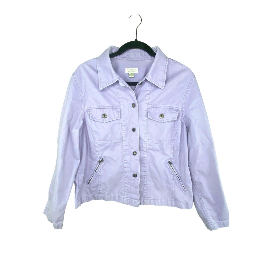 Christopher & Banks Women Jacket L Lavender Purple Cotton Button Front